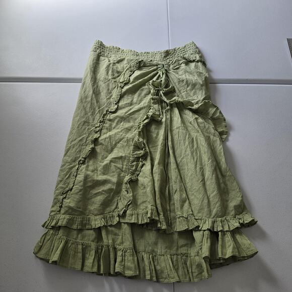Free People Dresses & Skirts - Free People Skirt Womens 8 Green Ruffle Layered Wrap Midi Boho Cotton Fairy Y2K